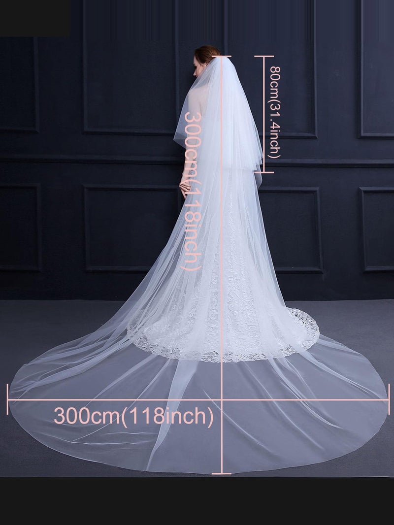 ELAWBTY طرحة زفاف كاتدرائية 2 طبقة طرحة زفاف طويلة مع مشط معدني أبيض - Image 4